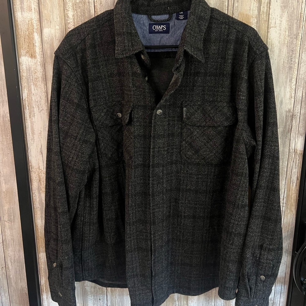 Chaps Men's Dark Gray Checkered Shirt Jacket